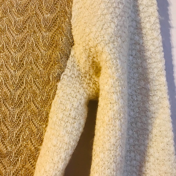 Miss Me Small Gold Ivory Cream Zip Hooded Sweater - Picture 4 of 8